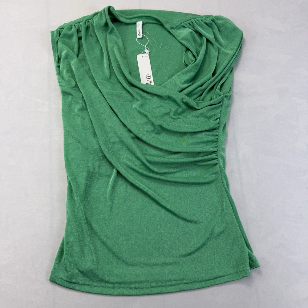 Glam Green Draped Cowl Neck Ruched Sleeveless Top NWT Large